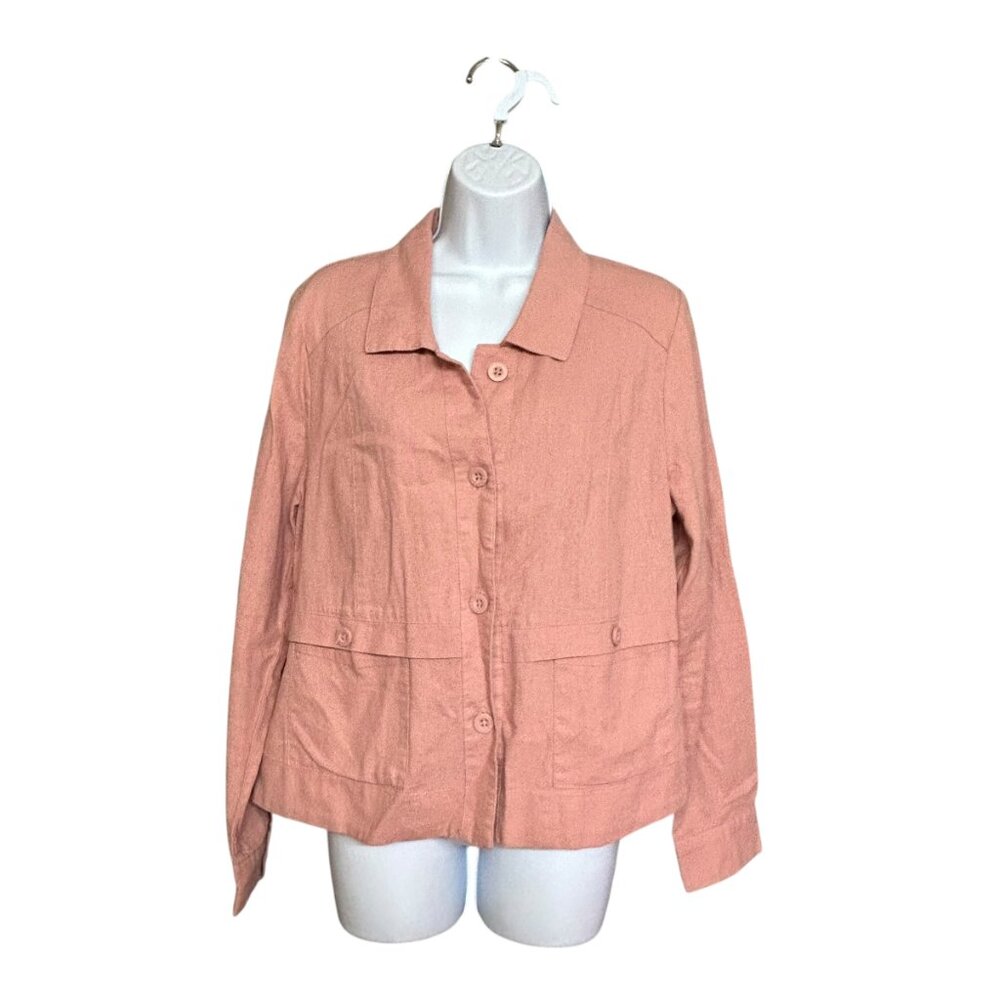 Picadilly Pink Button Front Lightweight Linen Blend Boxy Blazer Size S